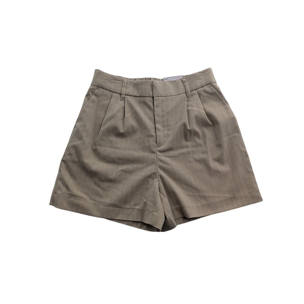 Sonoma Womens Medium High Rise Pleated Front Trouser Shorts - Tan White Stripe